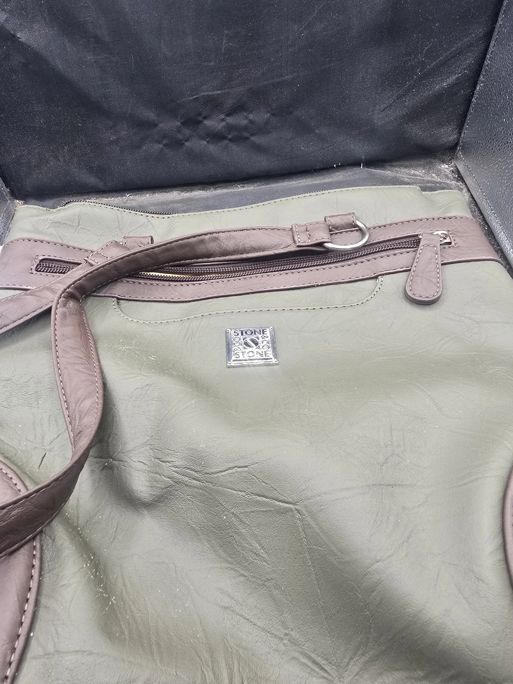 Stone & Co. Olive Green Backpack with Brown Trim